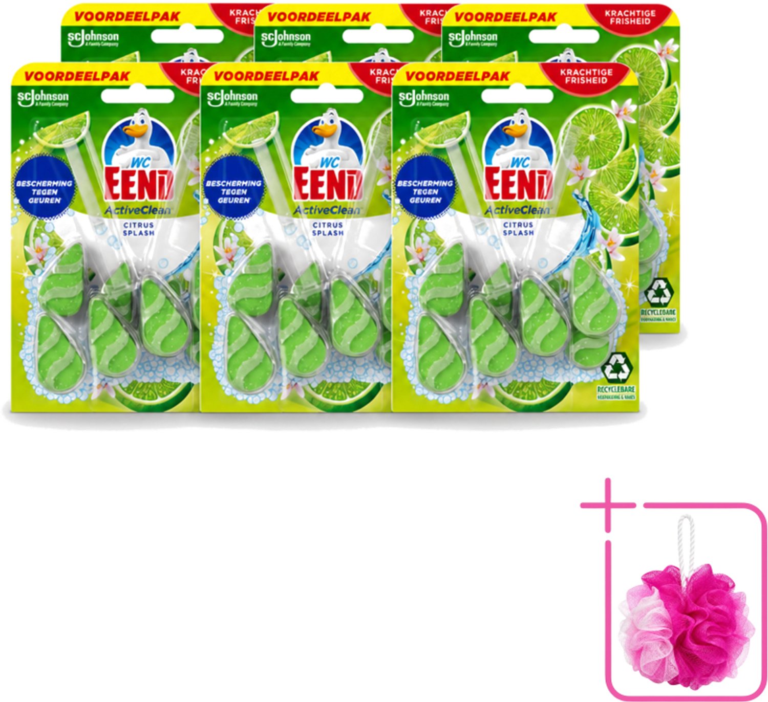 6 x WC Eend - Active Clean Citrus - Toiletblok Duopack - Krachtige Citrusgeur - 2 Toiletblokken - Bulkverpakking - Toiletblok - Douchemop - Reiniging toilet