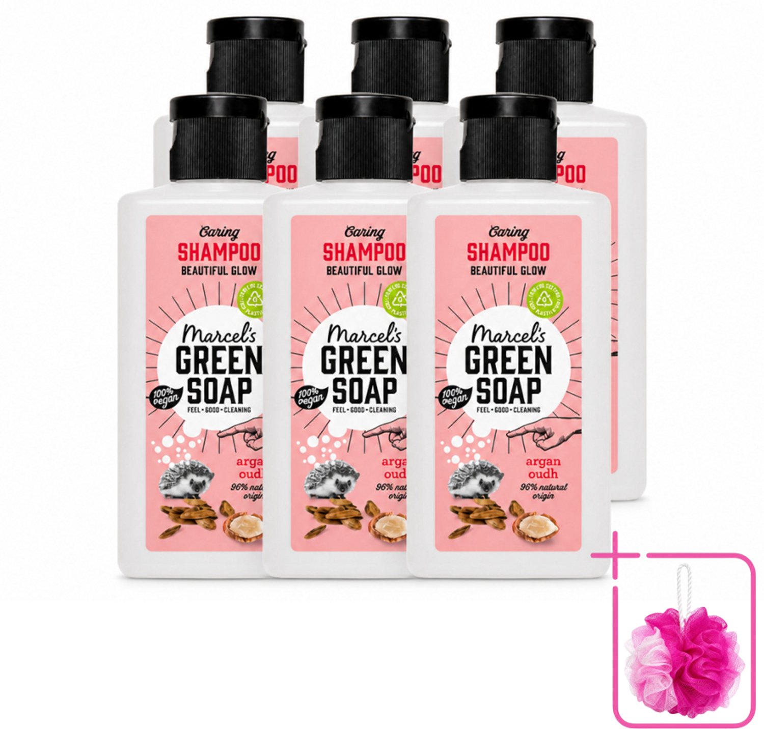 6 x Marcel's Green Soap - Shampoo - Caring Argan & Oudh - Milde verzorging - 100 ml - Bulkverpakking - Zachte shampoo - Douchemop - Natuurlijke verzorging