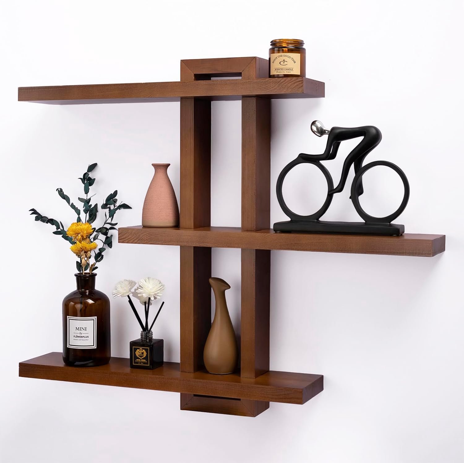 yaqew Houten zwevende planken, licht walnootkleur, 72 cm x 58,4 cm x 10,9