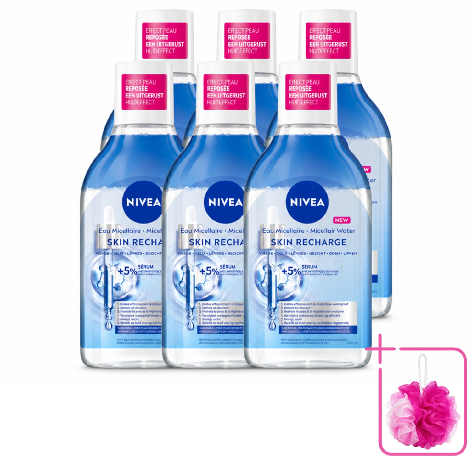 6 x NIVEA - Micellair Water - Serum Verrijkt Opladend - Verwijdert Waterbestendige Make-up - 400 ml - Bulkverpakking - Micellair water - Douchemop - Gevoelige huid