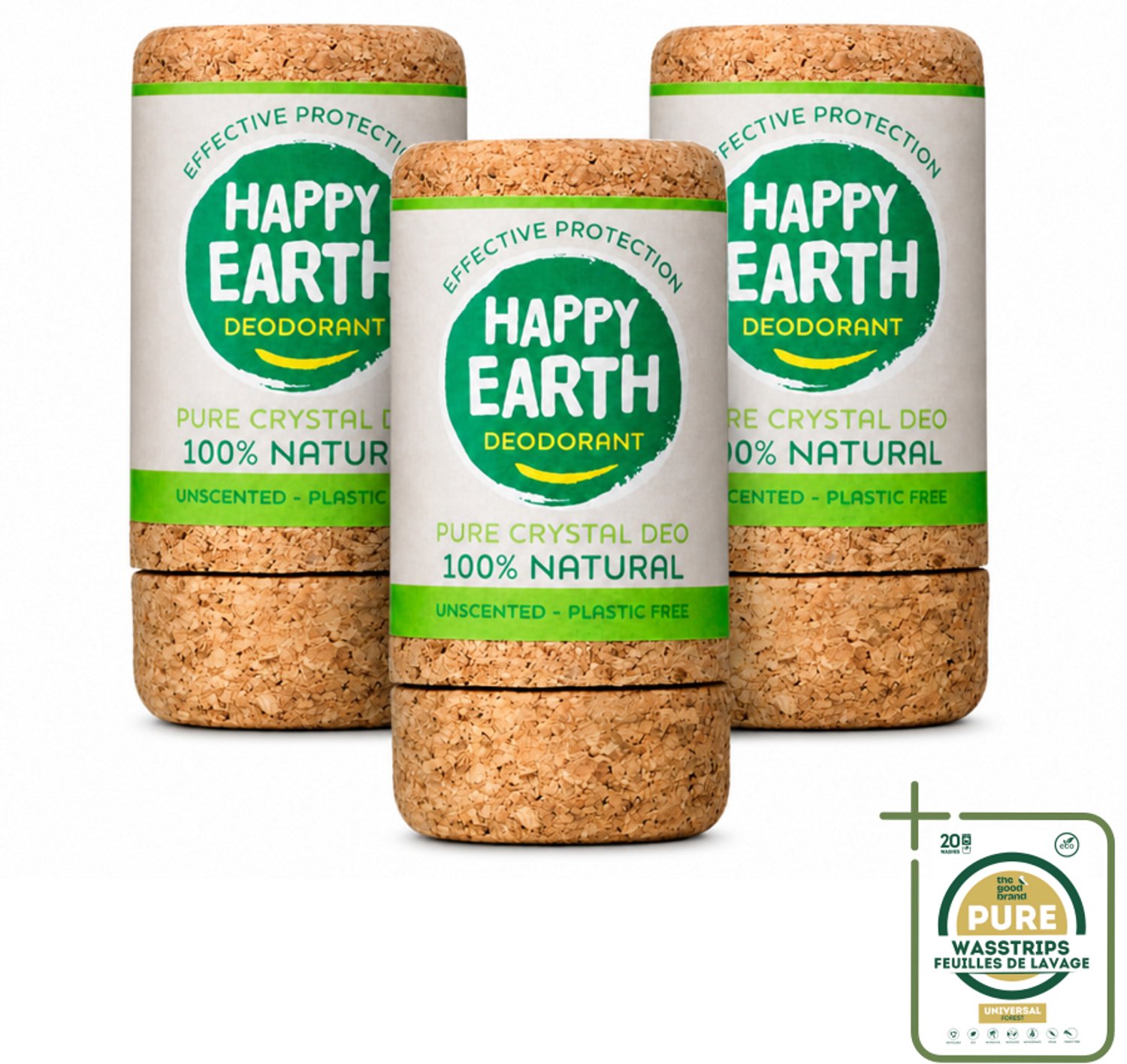 3 x Happy Earth – Deodorant Crystal – 100% Natuurlijk Unscented – 90 g - Geurloze Deodorant - Hypoallergene Deodorant - Kristal Deodorant - Natuurlijke Deodorant - Gevoelige Huid