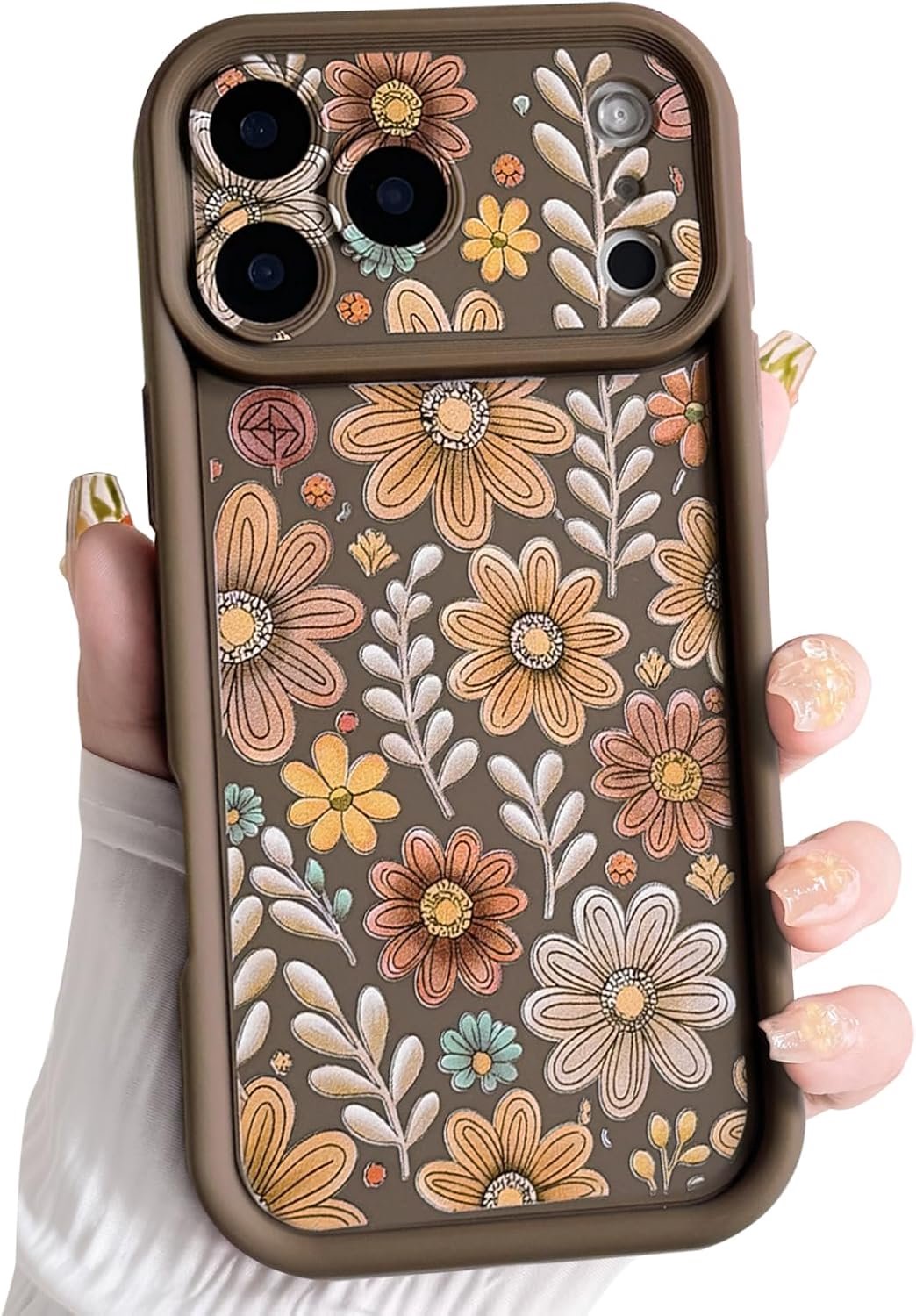 Lovmooful voor iPhone 17 Pro Hoesje Schattig Bloemen Bladeren-Bruin