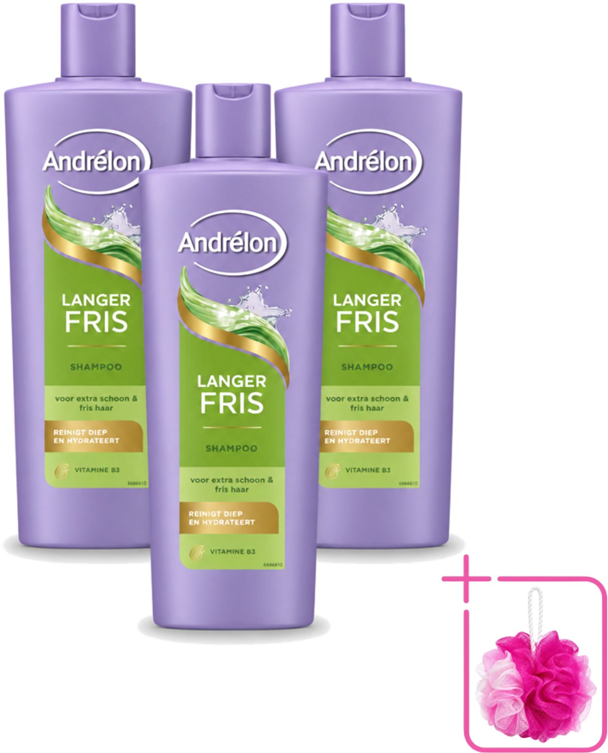 3 x Andrélon – Shampoo – Langer Fris – 400 ml - Bulkverpakking - Luchtig haar - Douchemop - Fris haar