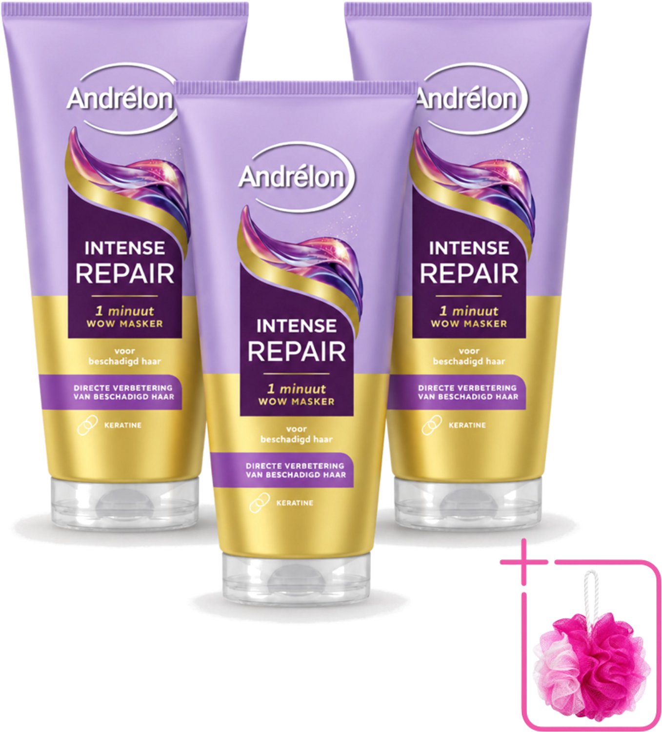 3 x Andrélon – Haarmasker WOW – Intense Repair – 180 ml - Bulkverpakking - Haarkleur - Douchemop - Haarschade