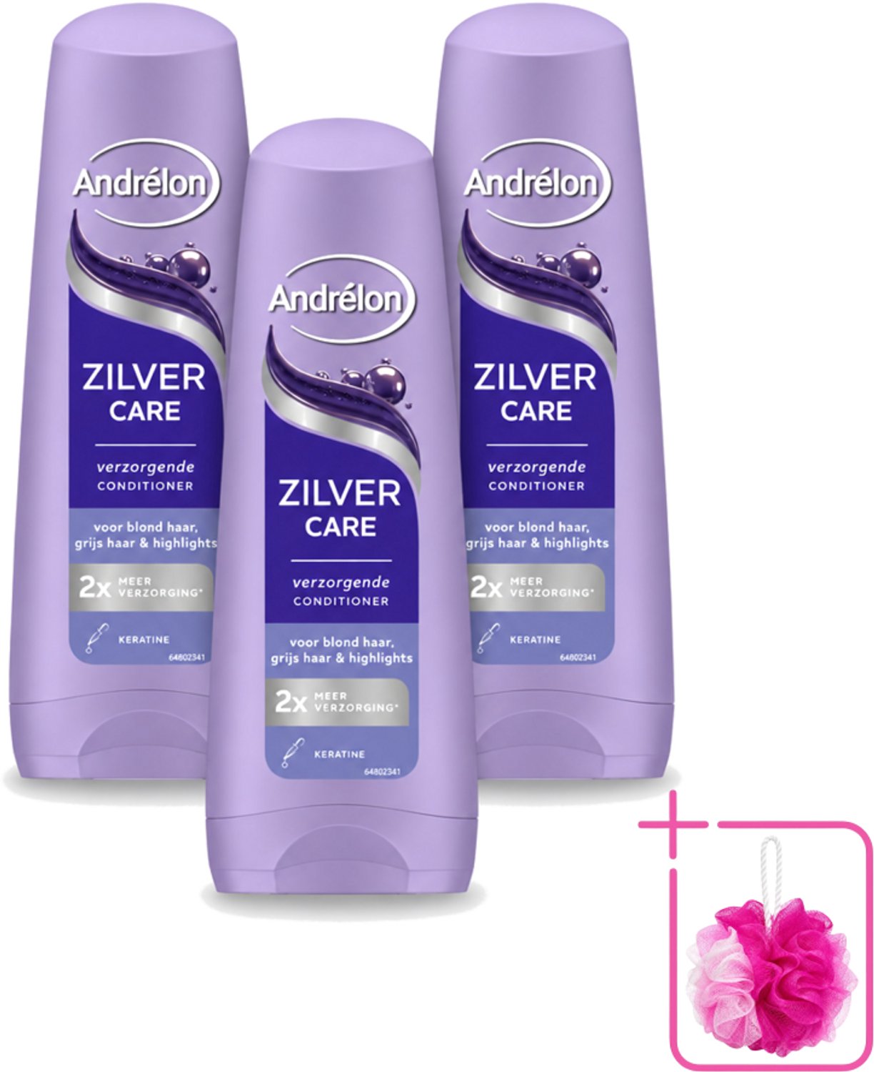 3 x Andrélon – Conditioner – Zilver Care – 200 ml - Bulkverpakking - Blond haar verzorging - Douchemop - Grijs haar verzorging