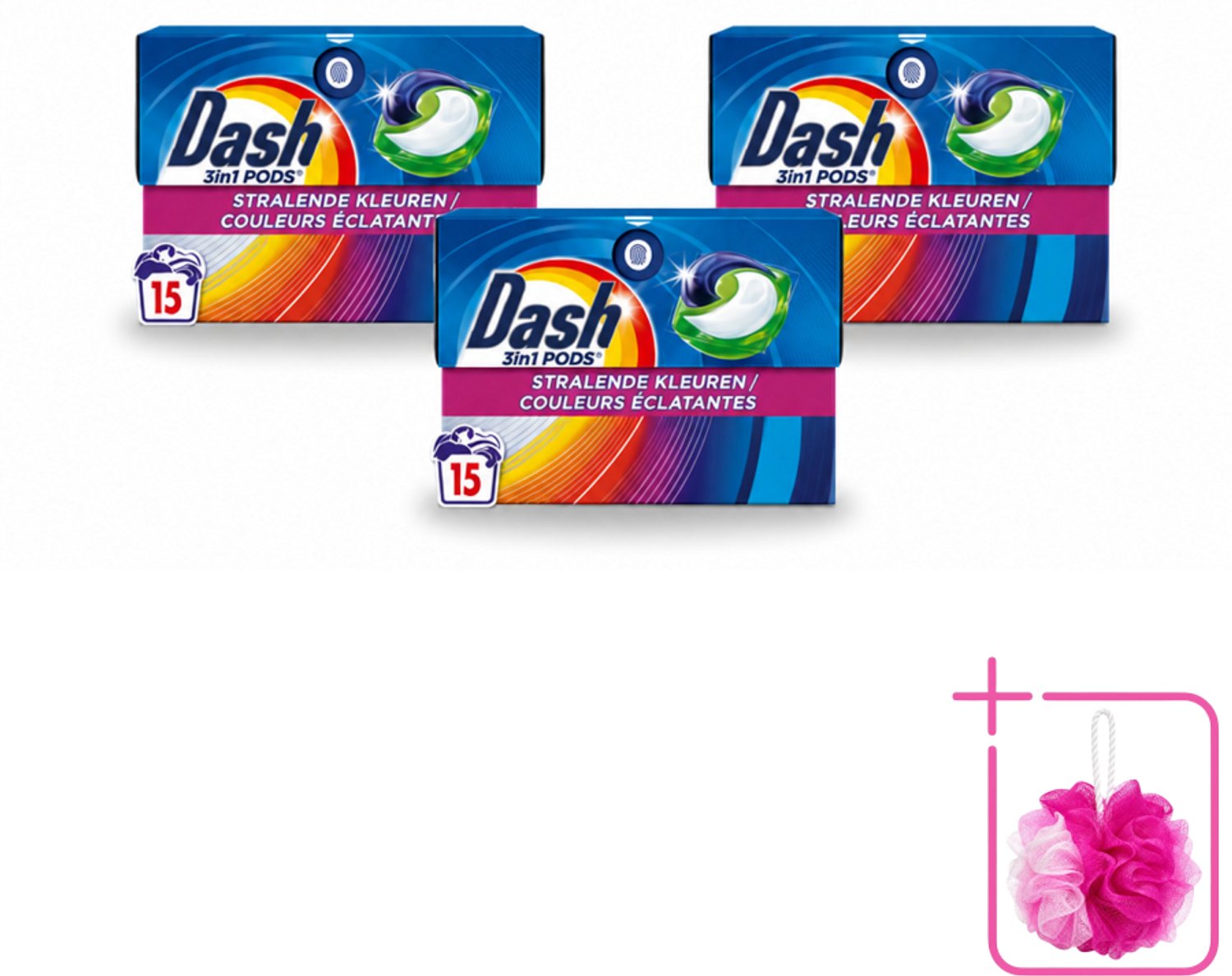 3 x Dash – Wasmiddelcapsules – 3in1 Pods Stralende Kleuren – 15 capsules - Bulkverpakking - Wasmiddel - Douchemop - Kleuren behouden