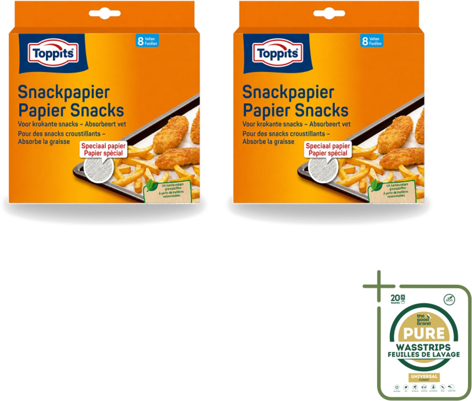 2 x Toppits – Snackpapiervellen – 8 Zakjes - Wasstrips - Snackpapier - Snackpapier Vellen - Snackpapier Zakjes - Snackpapier Voor Sandwiches - Snackpapier Voor Broodjes