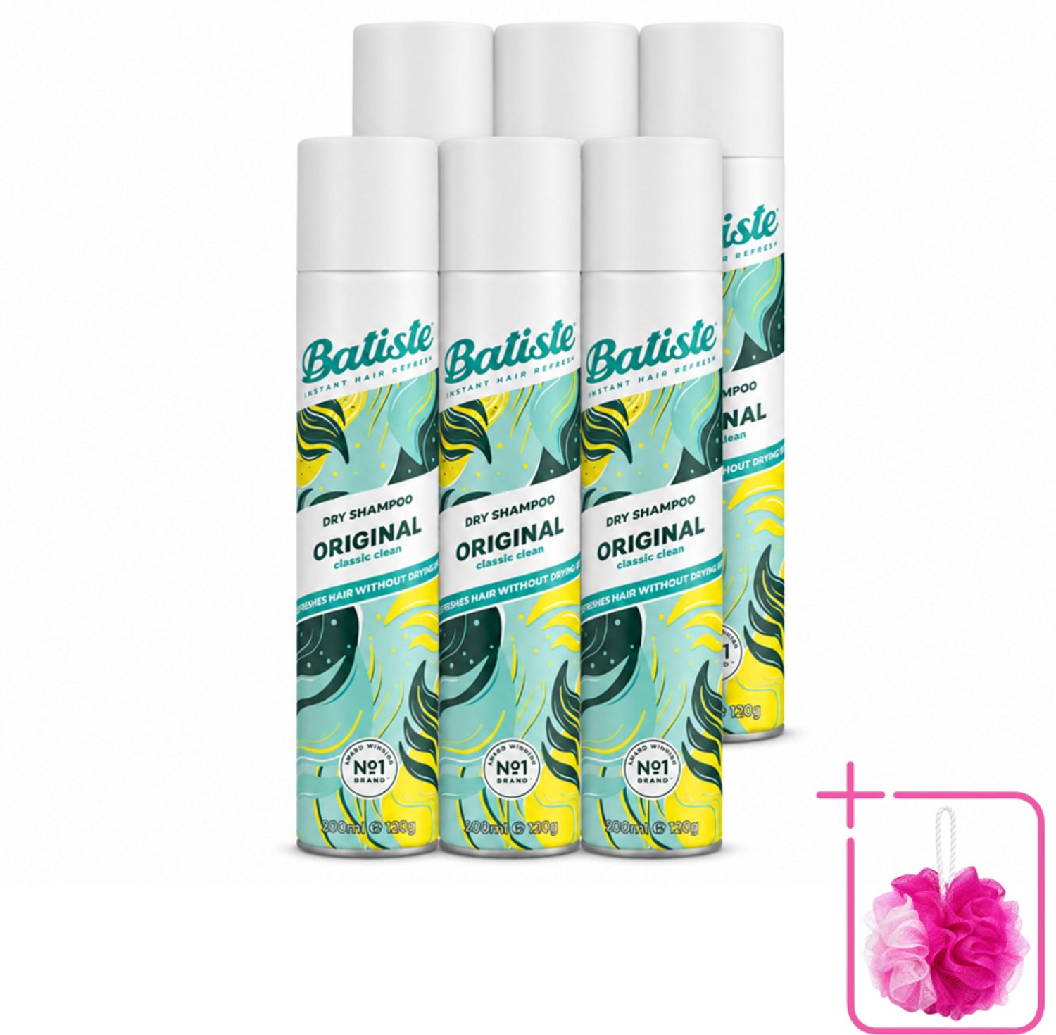 6 x Batiste - Original - Droogshampoo - Klassieke Frisse Geur - Geeft Volume en Textuur - 200ml - Bulkverpakking - Droogshampoo - Douchemop - Haarfris