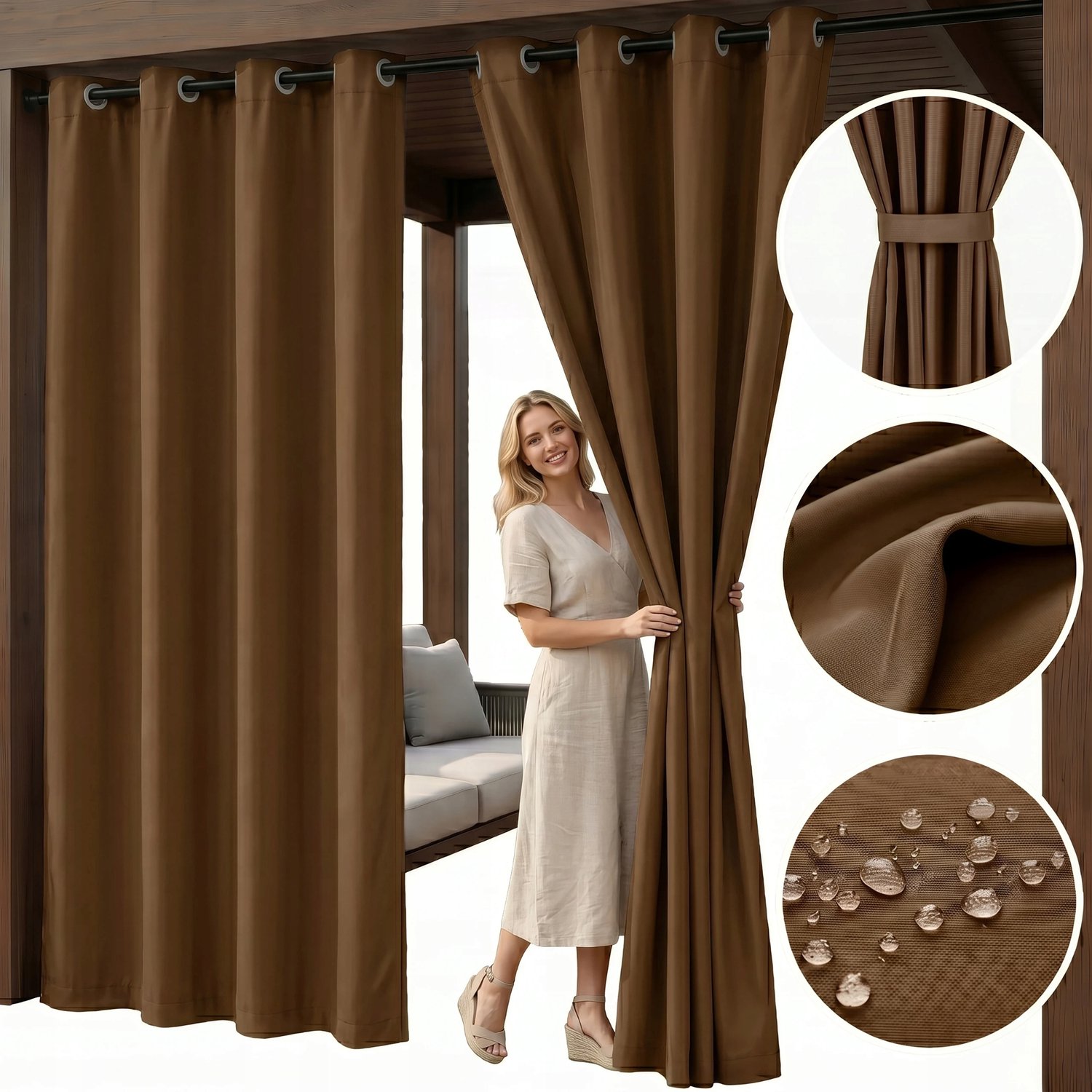 Waterdichte Tuindoek 155x180cm Bruin - ZACISZE - Met Ringgaten