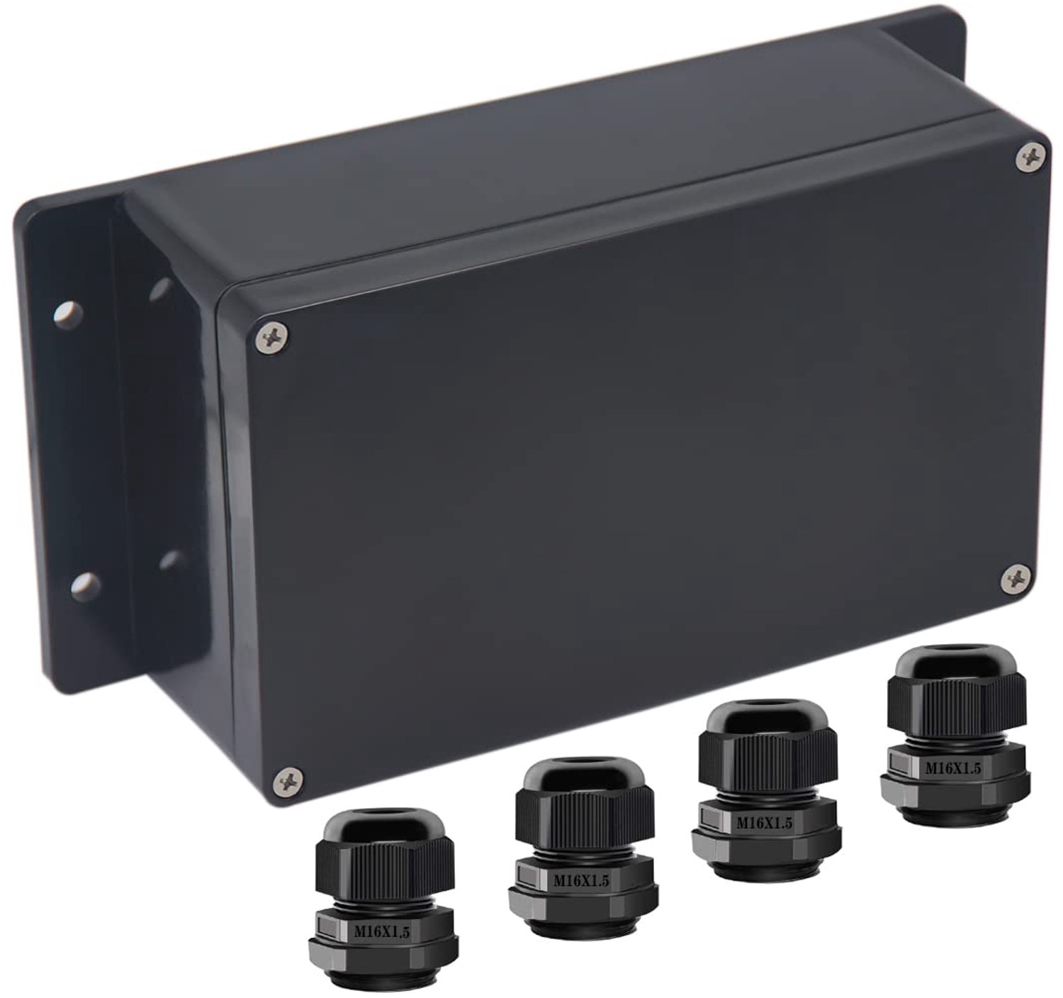 P65 waterdichte ABS kunststof aansluitdoos, elektrische projectdoos, stroomaansluitdoos, projectdoos geschikt voor bevestigingsoren, zwart, 7,87 x 4,72 x 2,95 inch (200 x 120 x 75 mm).