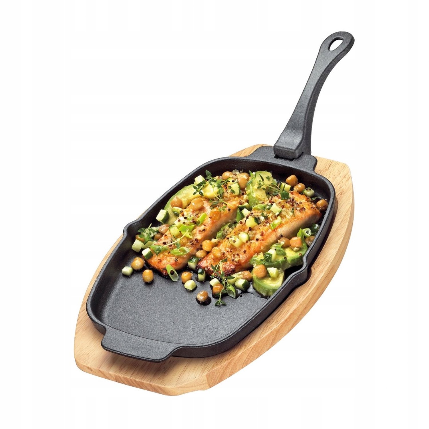 Kuchenprofi BBQ Gietijzeren Serveerpan 24 cm met Houten Onderzetter