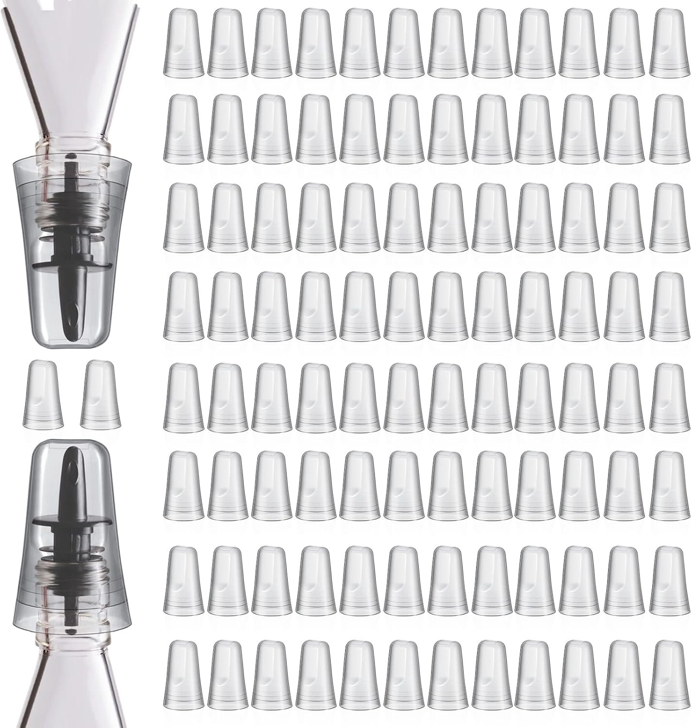 Pour Uitloop Covers Doorschijnende Likeur Pourer Covers Universele Fles Pour Dispenser Liquor Fles Covers Fles Cover Stof voor Thuis Keuken Gereedschap Benodigdheden (Helder, 100)