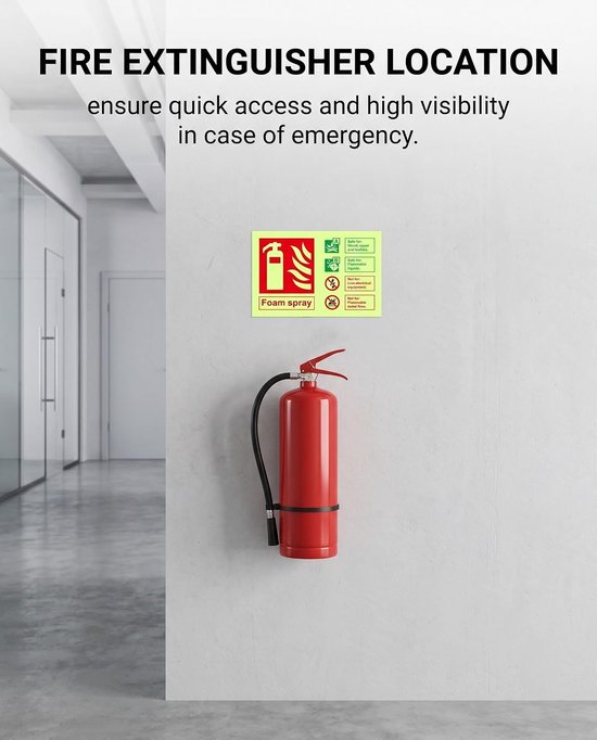 4 stuks zelfklevende oplichtende brandblusser-borden, pictogram-stickers van pvc, waarschuwingsbord voor brandblusser locatie in huis, kantoor, ziekenhuis, magazijn — afbeelding 2