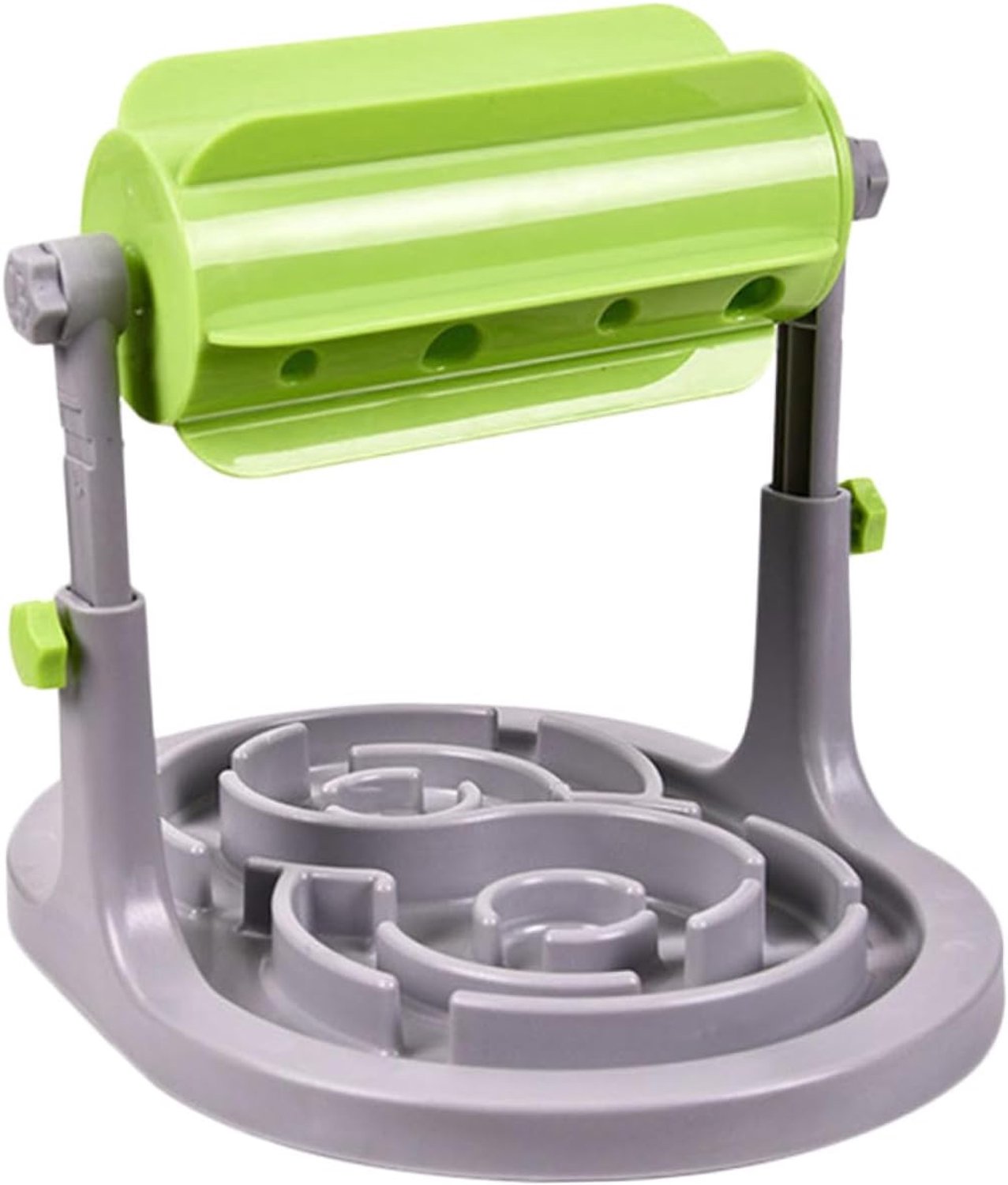 Happyyami Drum Type Voedsel Dispenser voor Groene Plastic Lekkende Voederautomaat met Idler Wheel Vermindert Overeten Verhoogt Speeltijd