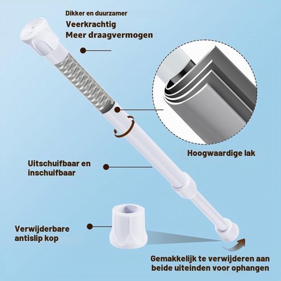 6 Stuks Telescopische Klemstangen - Uittrekbare Spanklemstangen voor Gordijnen, Boekenplanken en DIY Planken - Wit, 40-70 cm — afbeelding 2