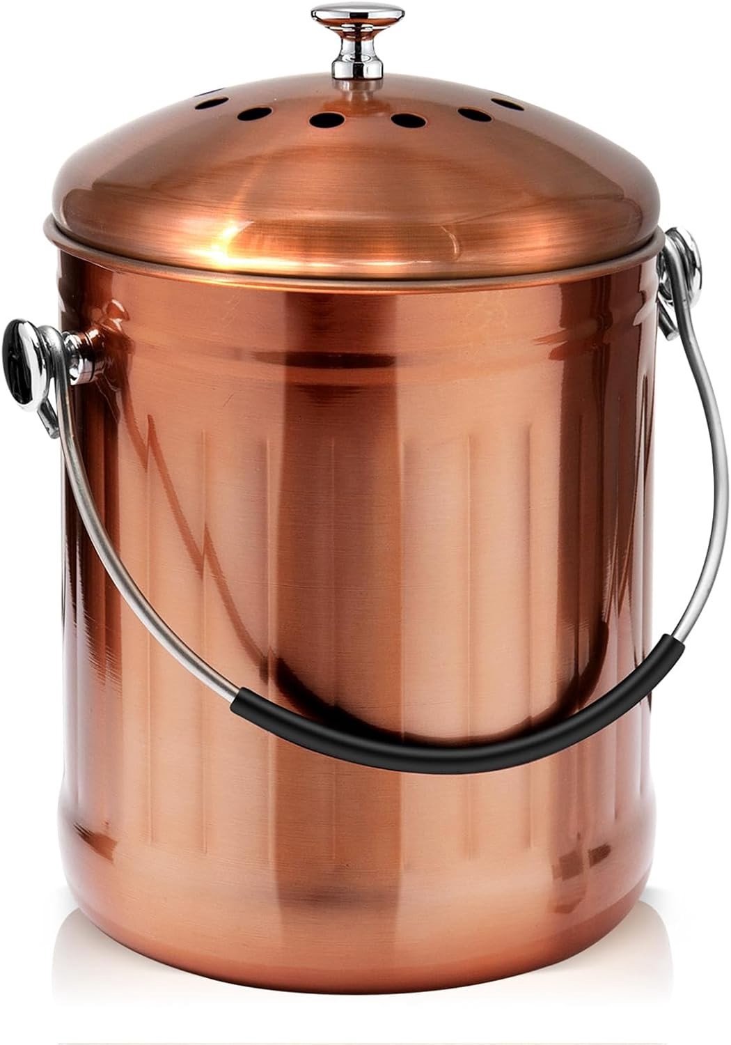 Compostbak voor aanrecht - Mat Koper - 4,9 liter - Roestvrijstalen Compostemmer met Deksel - Voor Binnengebruik