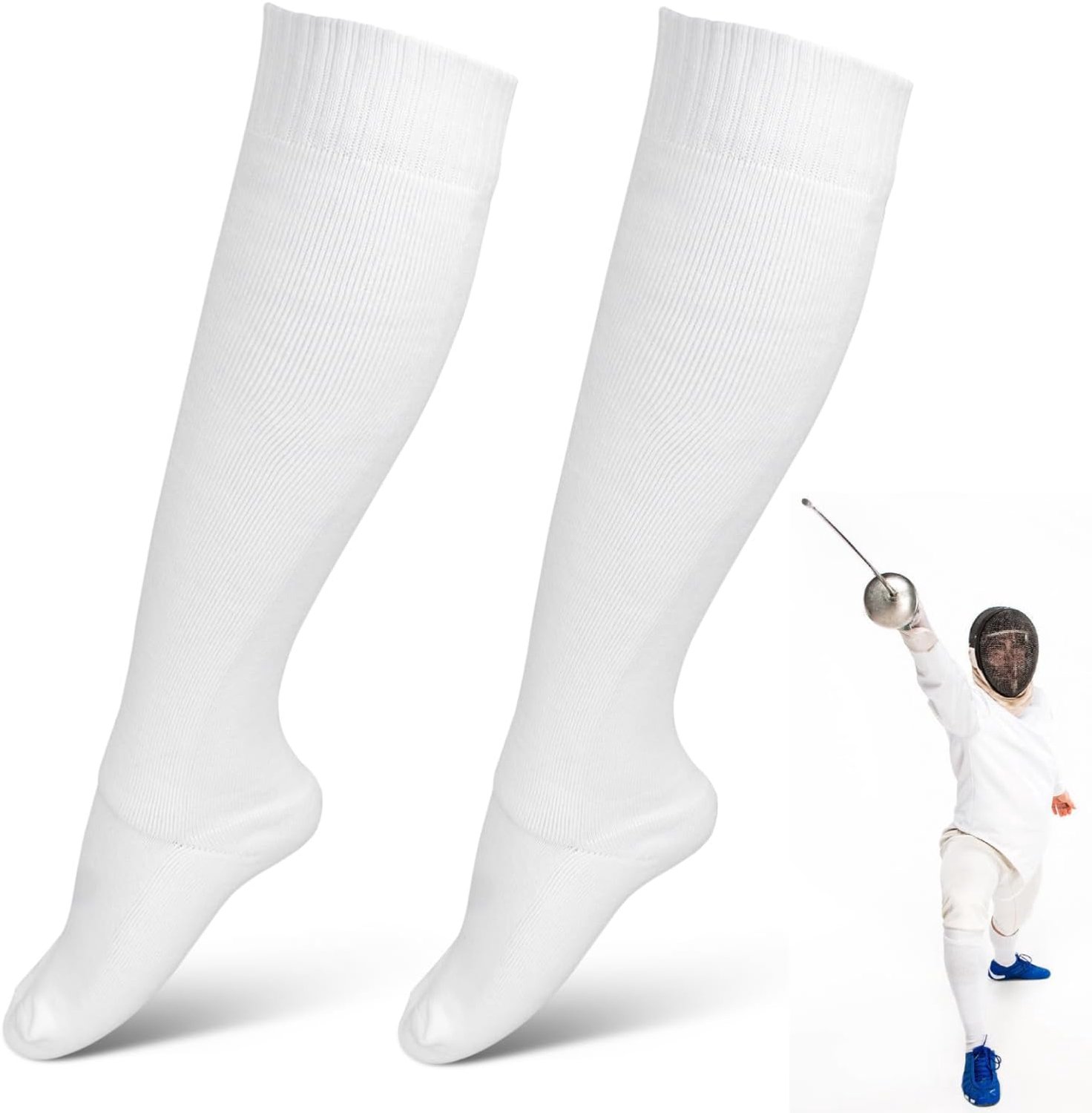 Fencing Socks For Dee, Sabre And Foil Thickened Cotton Unisex Protective Screen Stockings For Women Men White(S) - ShopVlot