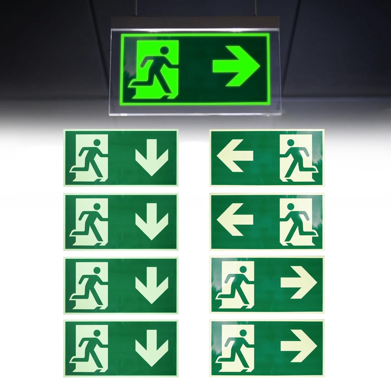 Nooduitgangsplaatjes 300 x 150 mm - oplichtend bord - zelfklevend - ideaal voor grote ruimtes - Homevero