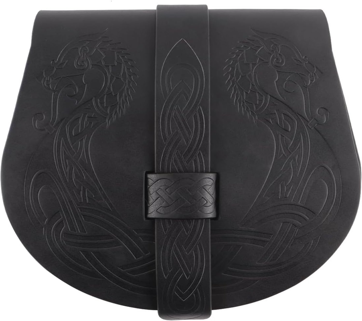 Viking reliëf heuptas middeleeuwse kunstleren klep zadel zijvak portemonnee draagbaar retro verstelbaar zwart