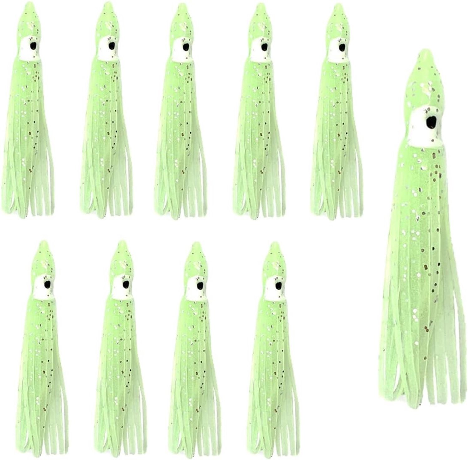 Luminous Octopus Drag Bait, 9cm x 10 Stuks, Zachte Rubber Inktvis Aas voor Zoet- en Zoutwater, Ideaal voor Baars en Forel