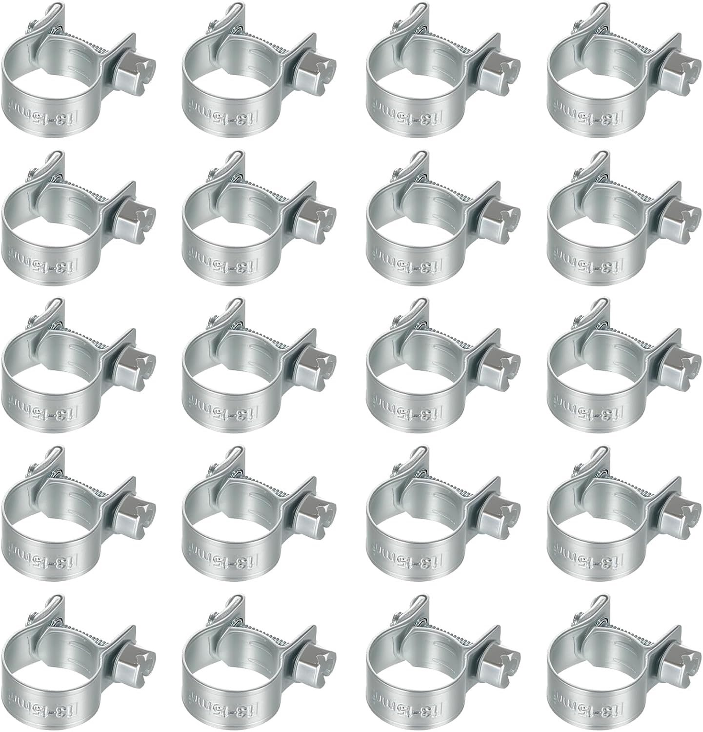 Mini-slangklemmen, 13-15 mm, scharnierboutklemmen, verstelbare buisklemmen, scharnierbouten, klem, bandklem, kleine slangklemmen voor brandstofleiding, benzine, uitlaatpijp, 20 stuks