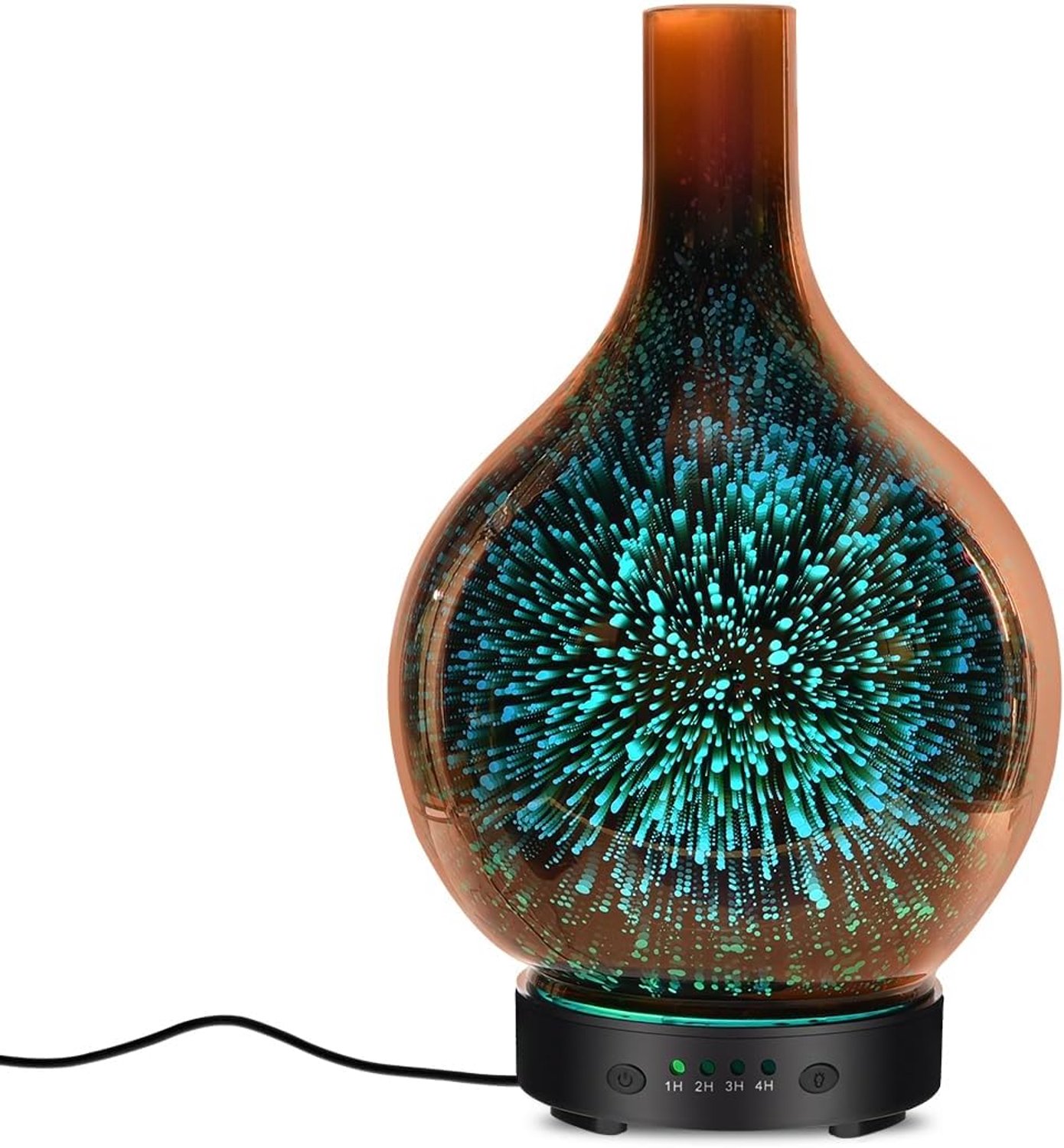 120 ml ultrasone aromatherapie-diffuser voor etherische oliën met handgemaakt glas bisfenol A vrij waterloos automatische uitschakeling, 4 timerinstellingen, 7 kleurvariabele led-lichtopties