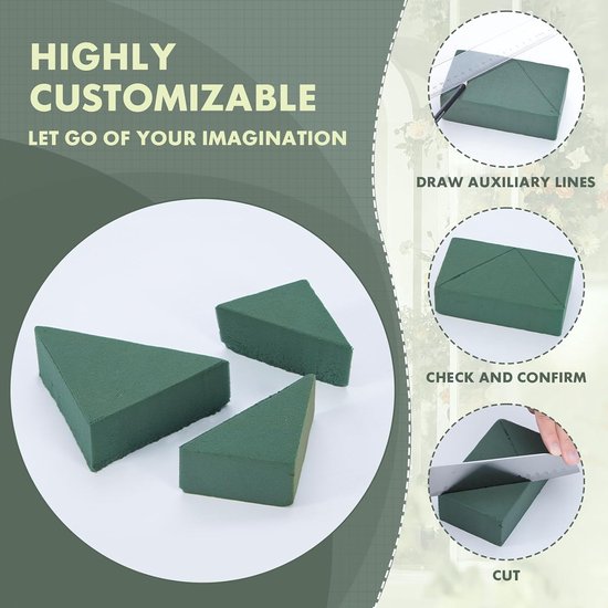 20 stuks bloemenschuimblokken, 14 cm L x 7 cm B x 4 cm H groen droog en nat bloemschuim voor verse en kunstbloemen, plantenschuim voor bruiloft, verjaardagen, feesten, woondecoraties — afbeelding 3