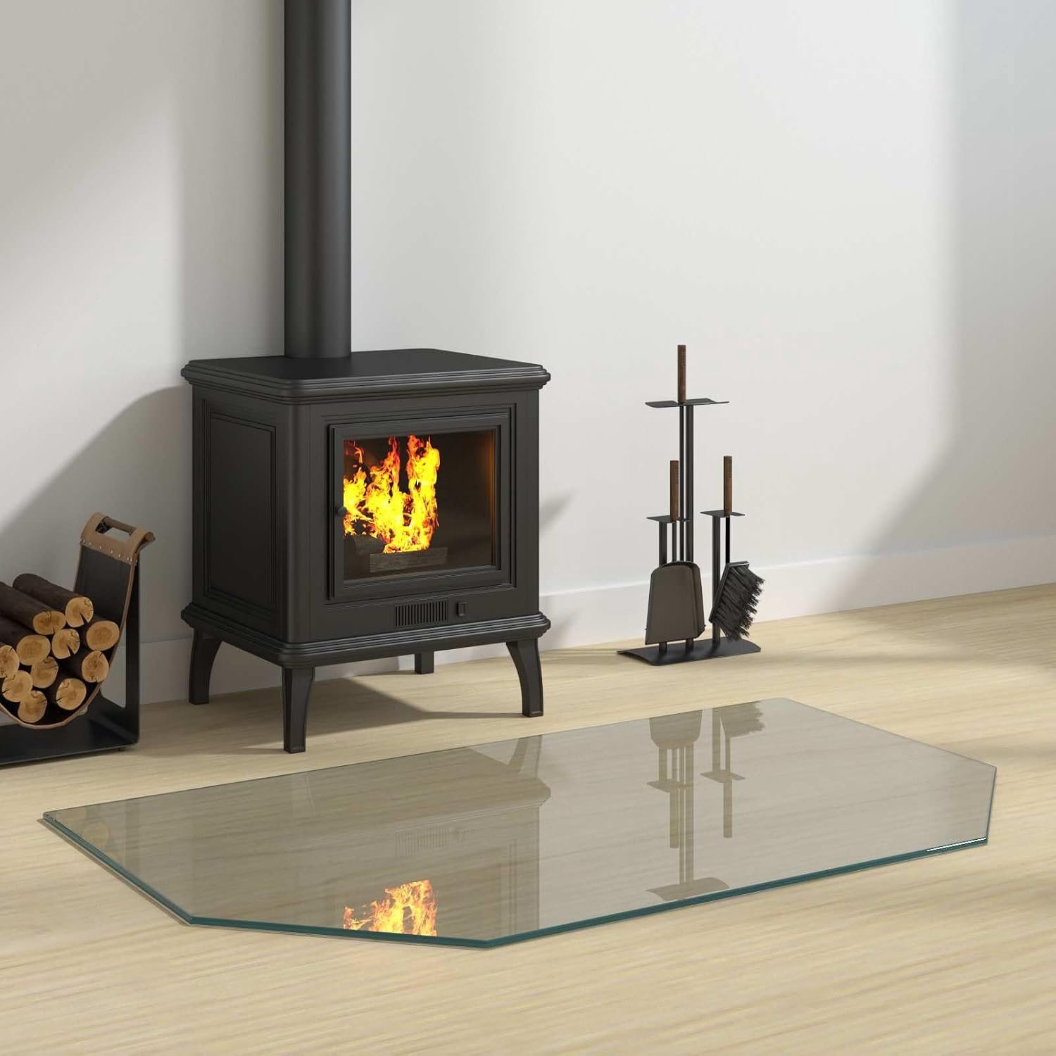 Schoorsteenbodemplaat 100 x 60 cm van gehard glas, vonkenbeschermingsplaat voor open haard, bodemplaat voor haard, transparant