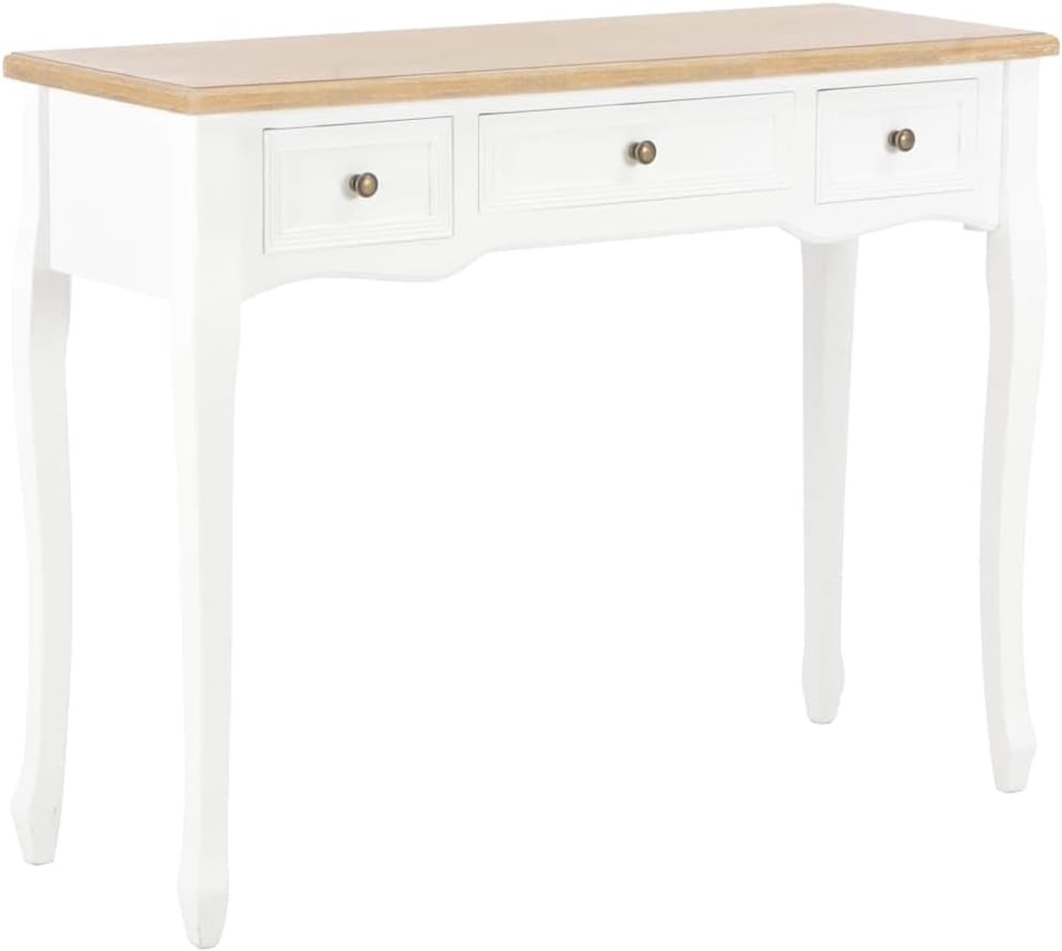 Consoletafel, wit, met 3 laden, smalle make-uptafel, klein, van MDF en grenenhout, compact design voor woonkamer, hal, eetkamer