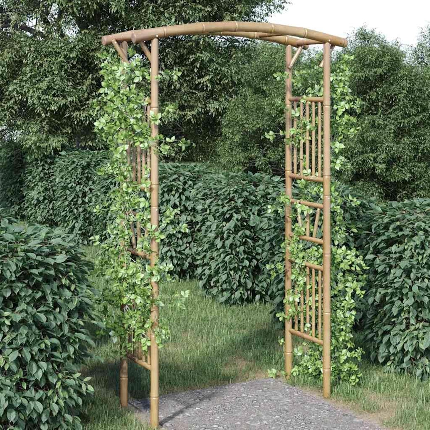 Bamboe rozenboog 118 x 40 x 187 cm, stabiele rankboog voor klimplanten, weerbestendige bloemenboog van waterdicht bamboe, decoratieve tuinboog in landelijke stijl voor buiten