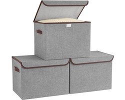 Bagnizer Opbergmanden met deksels, opvouwbare 3 stuks opvouwbare kledingkastopbergdozen, lichtgewicht opbergdoos, stof voor organiseren, grote doos, slaapkamer, kantoor, grijs, 37 x 24 x 24 cm