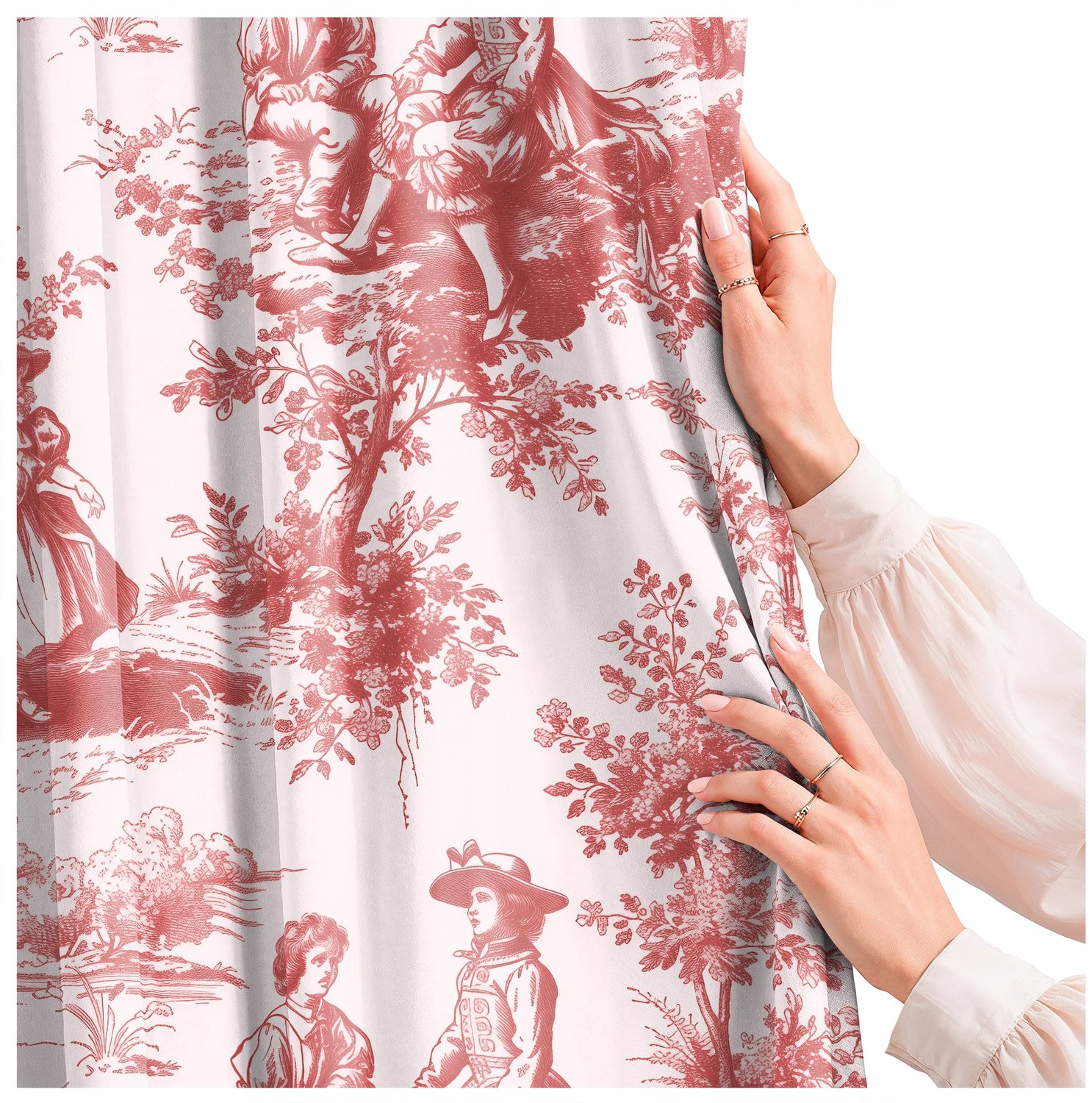Kant-en-klare gordijn 140x270 cm, Toile de Jouy rood, halfverduisterend