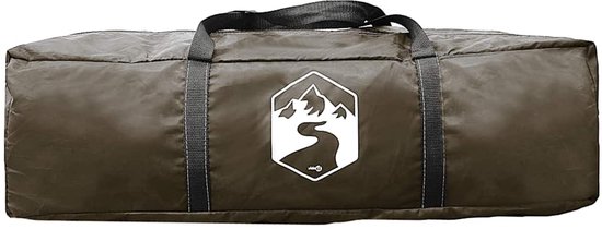 Bruine draagtas voor een tent met het tentlogo erop gedrukt.