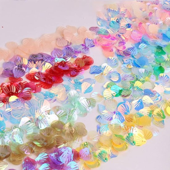 360 stuks Shell Pailletten, Shell-vorm pailletten voor knutselen Losse pailletten Cup Schillerende pailletten Handgemaakte DIY Creatieve kleur kralen Pailletten voor handwerk Huwelijksdecoratie 13mm — afbeelding 3