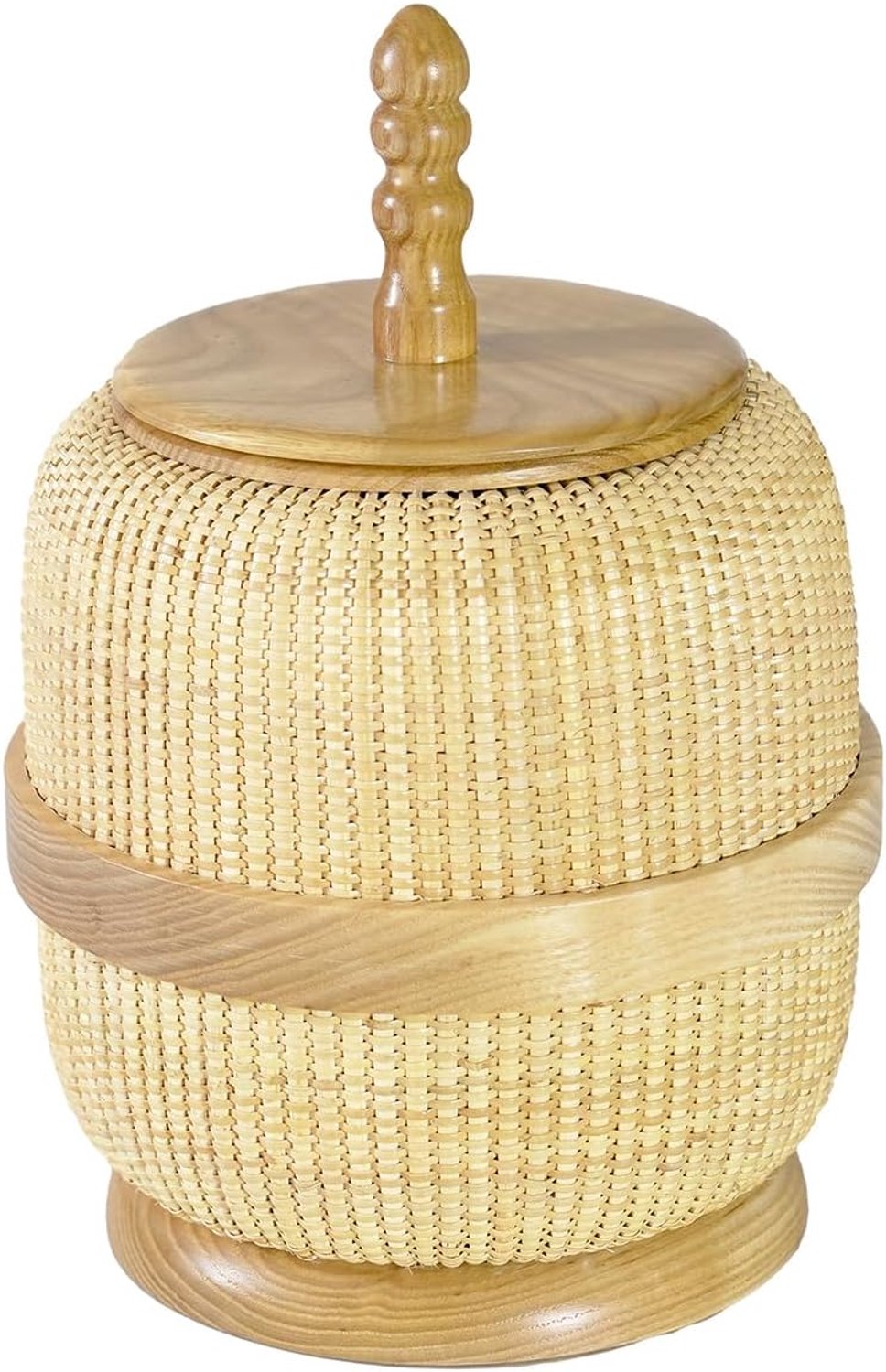 Nantucket mand Cane-on-Cane Weave Opbergmand Rond voor Thuis, Keuken, Woonkamer, Slaapkamer, Kantoor, Badkamer, Outdoor Organizer Multifunctionele Container (Fraxinus Americana)