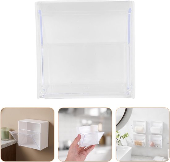 4 Stuks Delige Wandmontage Opbergdozen met Flipdeksel Kunststof Badkamer Organizer voor Toiletartikelen Compacte Opslag voor Slaapkamer Badkamer — afbeelding 5