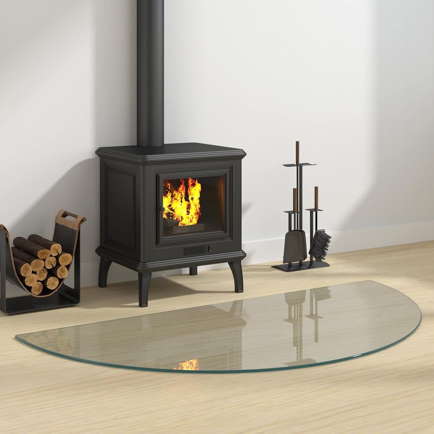 Schoorsteenbodemplaat van gehard glas 1200 x 600 mm, vonkenbeschermingsplaat voor open haard, transparante vloerbeschermingsplaat