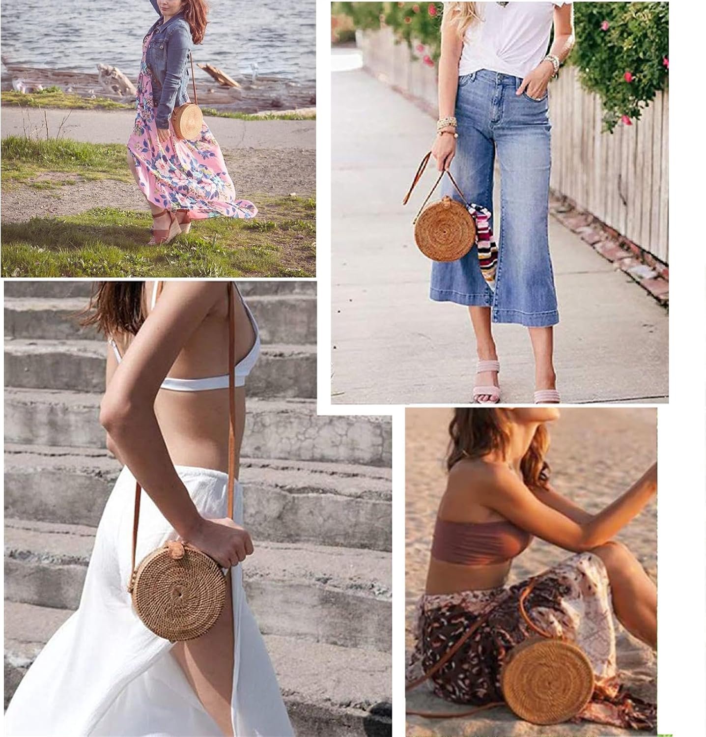Rattan Bag Summer Purses Straw Beach Bag Woven Wicker Vacation Handbags Basket Crossbody Shoulder Straw Purse Beach Bags Gifts for Women
