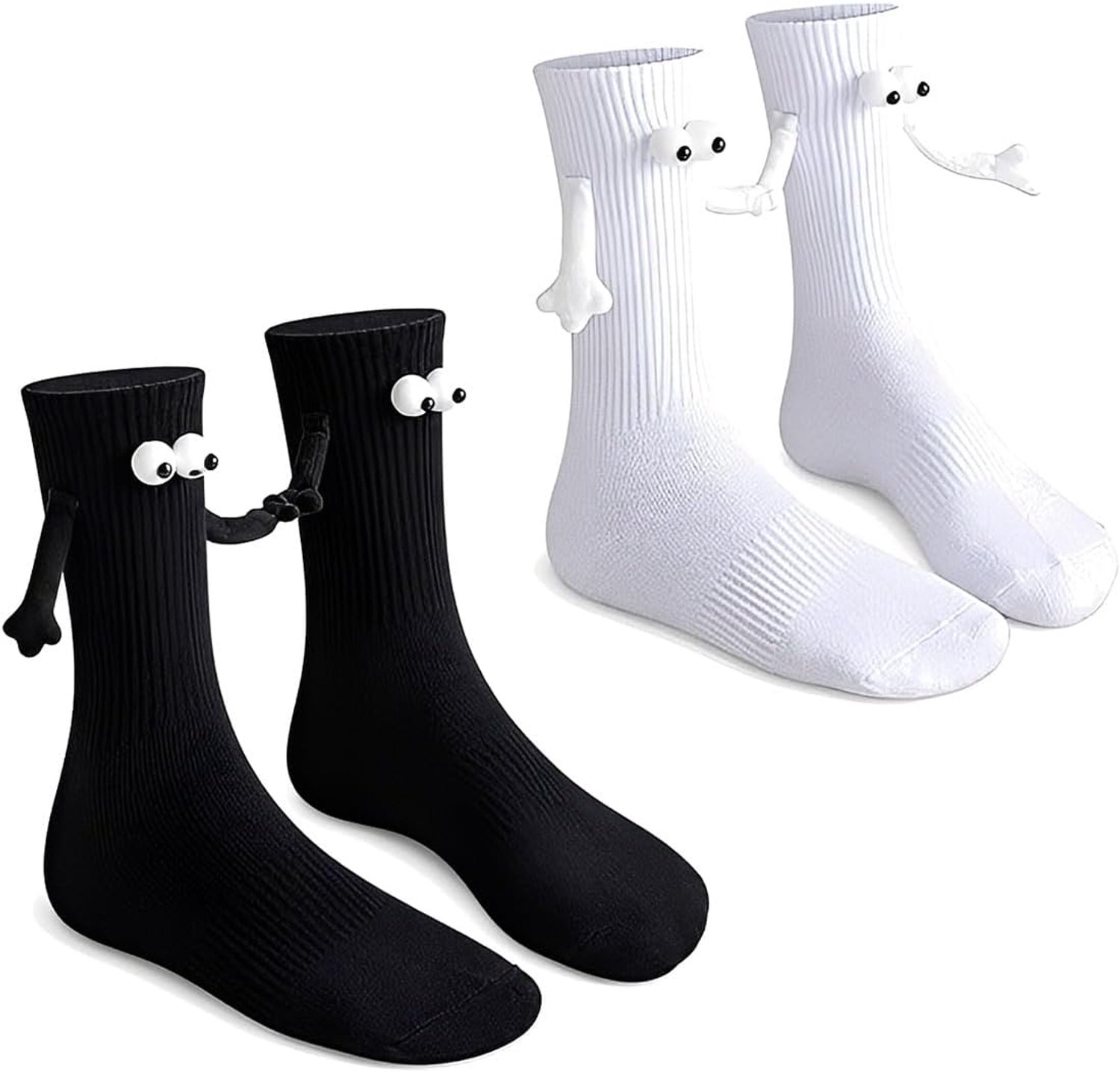 2 paar magnetische hand-in-hand sokken, coole dingen, zwart en wit, van polykatoen, ademend, geurremmend, ideaal cadeau voor koppels
