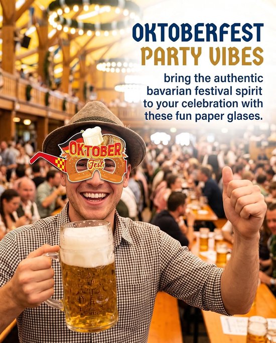 8 stuks Oktoberfest papieren brillen, Beierse feestdecoratie, fotobox rekwisieten voor Oktoberfest-feesten, grappige fotobril-accessoires, Wiesn decoratieset, stijl B — afbeelding 2