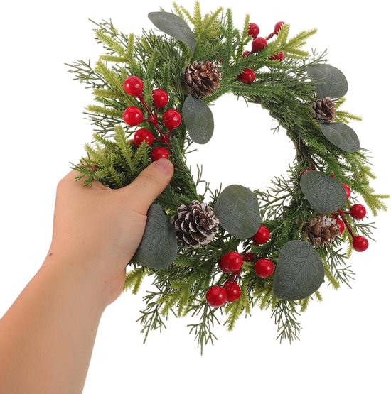 2 Stuks Mini Kerstkrans Kunstmatige Dennenkrans voor Voordeur Keukenkast Decoratie Ruimtebesparend Herbruikbaar Eenvoudig Hangen — afbeelding 5