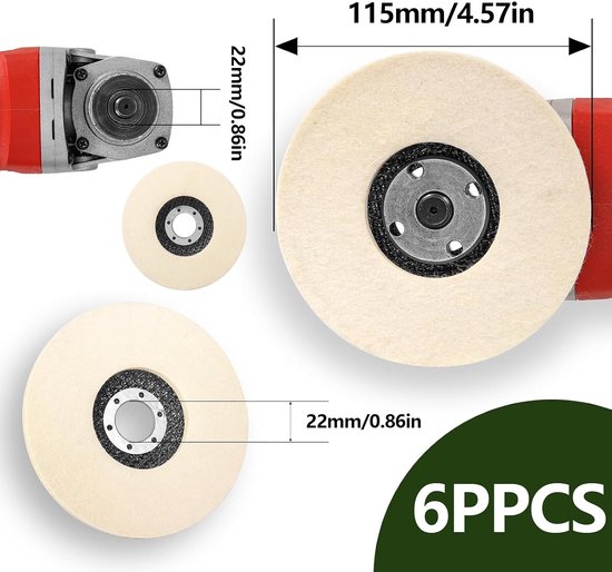 6 stuks polijstschijven van wolvilt, 125 mm vilten polijstschijf, polijstschijf van wolvilt, vilten polijstschijf, voor het slijpen, glanzen en polijsten (oppervlaktepolijstschijf) — afbeelding 2