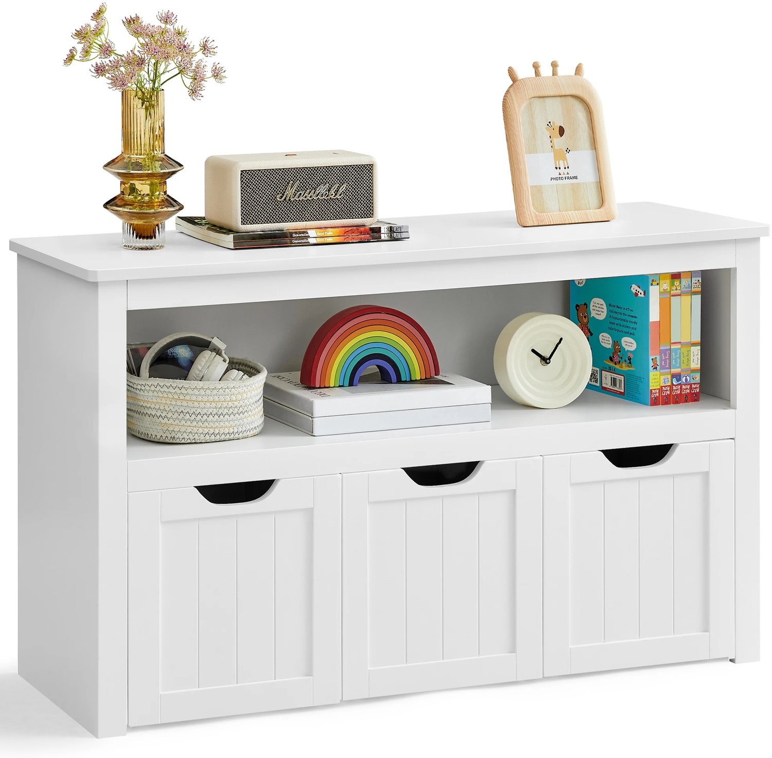 Vurnomi Opbergkast - Dressoir - Kinderkamer meubels - Speelgoedkast - Boekenkast - Opbergmeubel - Opbergbakken - 102x30x60cm - Wit