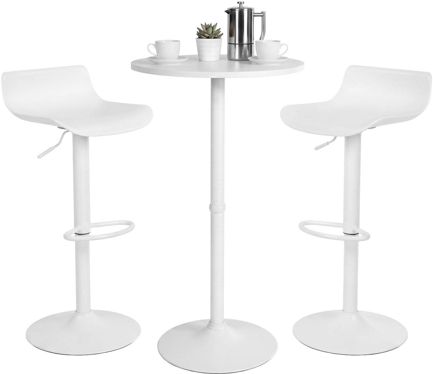 CLP Bartafelset Navo - Ronde Tafel - 2 Verstelbare Barkrukken - wit
