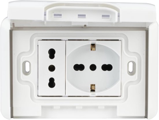 Poly Pool PP6097X Voorgemonteerde plaat IP55 voor buiten met fruitbus en vrucht Pluristandaard stopcontact, met houder en montageschroeven, wit — afbeelding 2
