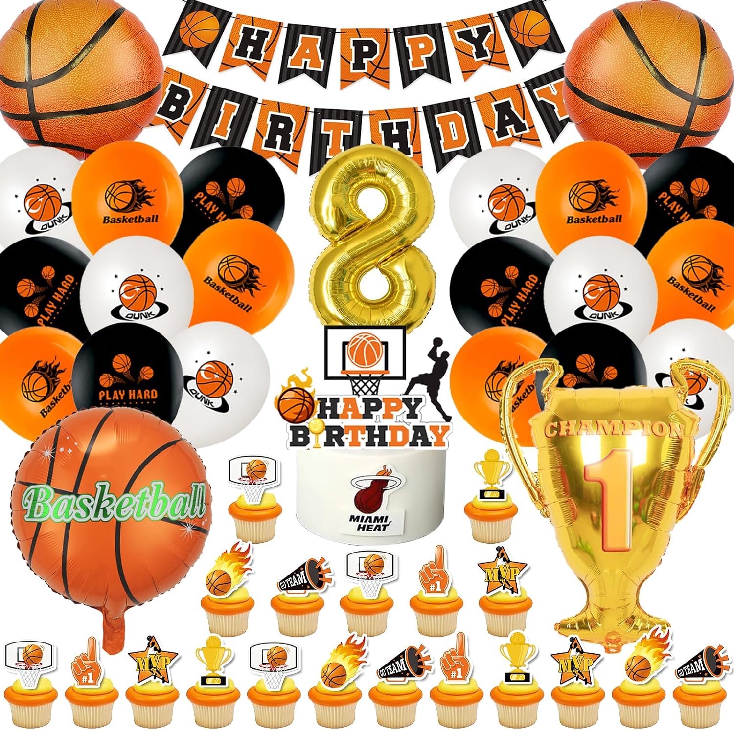 Basketbalballonnen voor kinderverjaardag, 52 stuks, basketbaldecoratie, verjaardag, 8 jaar, basketbal, verjaardagsfeestballon, helium, basketbalthema, verjaardagsdecoratie voor jongens en meisjes