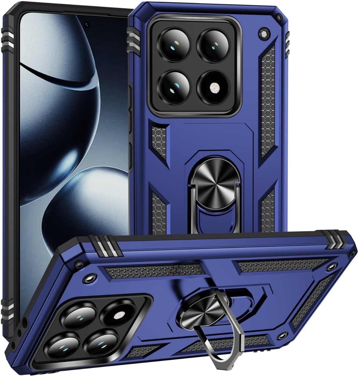 Hoesje voor Xiaomi 14T Case Schokbestendige Beschermhoes met 360 Graden Draaibare Ring Rugged Bumper Shell Metalen Ringsteun Armor Shockproof Cover (Blauw)