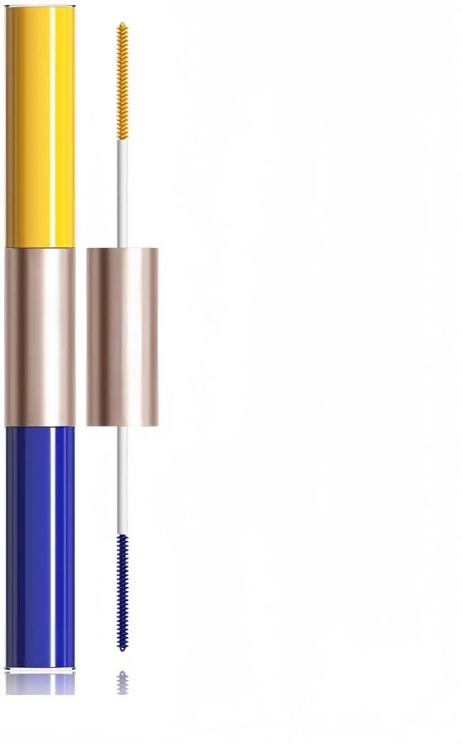 Waterbestendige mascara, 1 mascara met 2 kleuren, meerkleurig, 2 borstels, 2 kleuren, kleurrijke mascara, vlekbestendig, duurzaam, volume en verlenging, geel en blauw