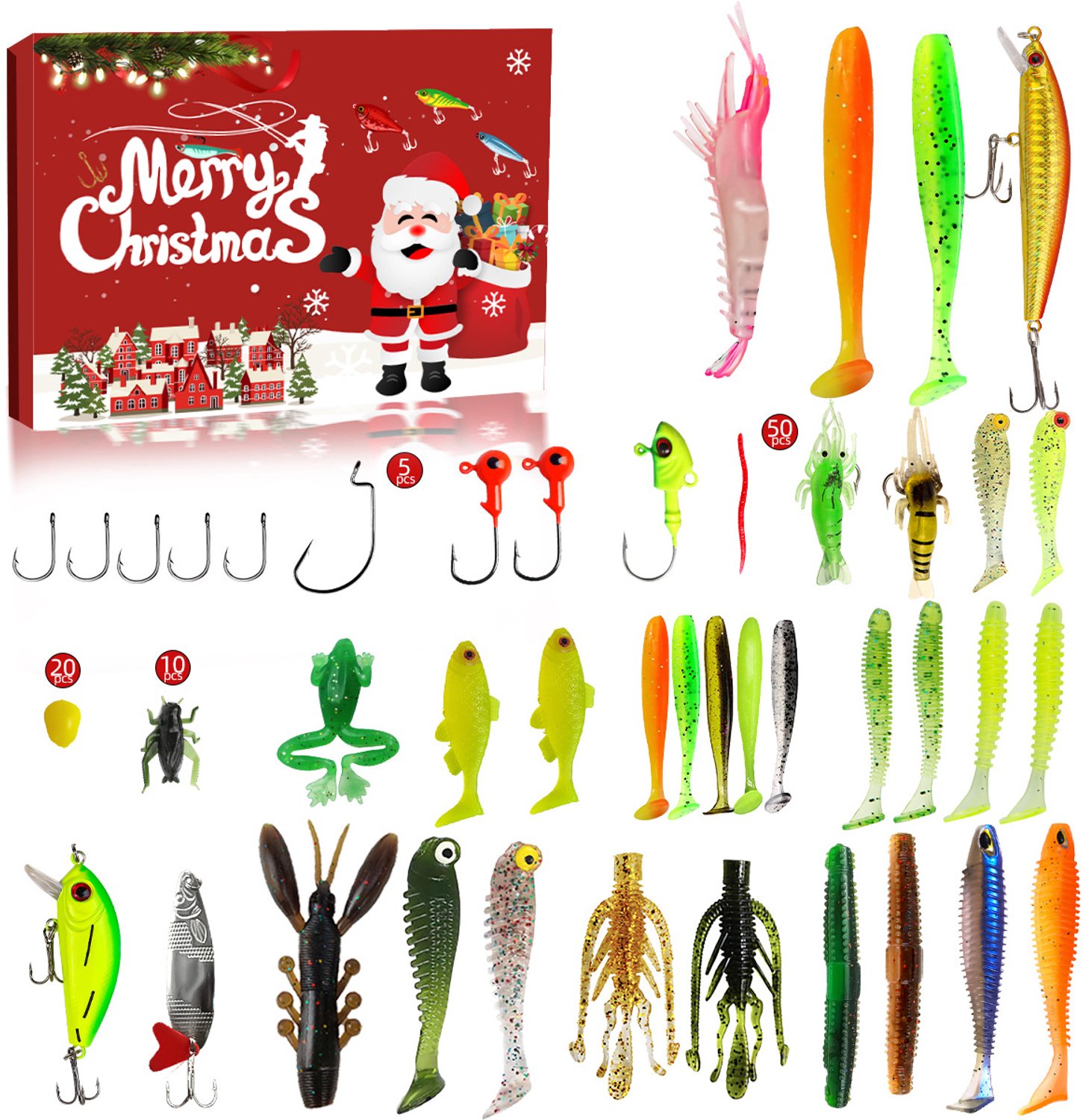 24 dagen kerstcountdown visgerei- kunstaas- lokmiddelen 24 dagen adventsvisset met kunstaas voor volwassenen- mannen- tieners- vrienden- vaders- opa's- zoetwater en zoutwater