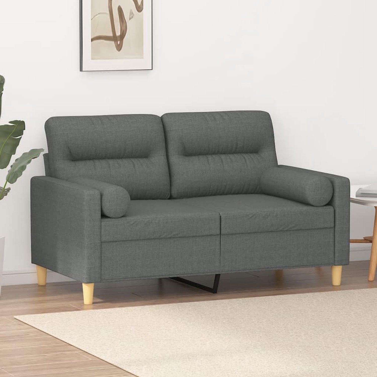 2-zitsbank met sierkussen, donkergrijs, woonkamerbanken, kantoorbanken voor tweede slaapkamer, 120 cm, stof